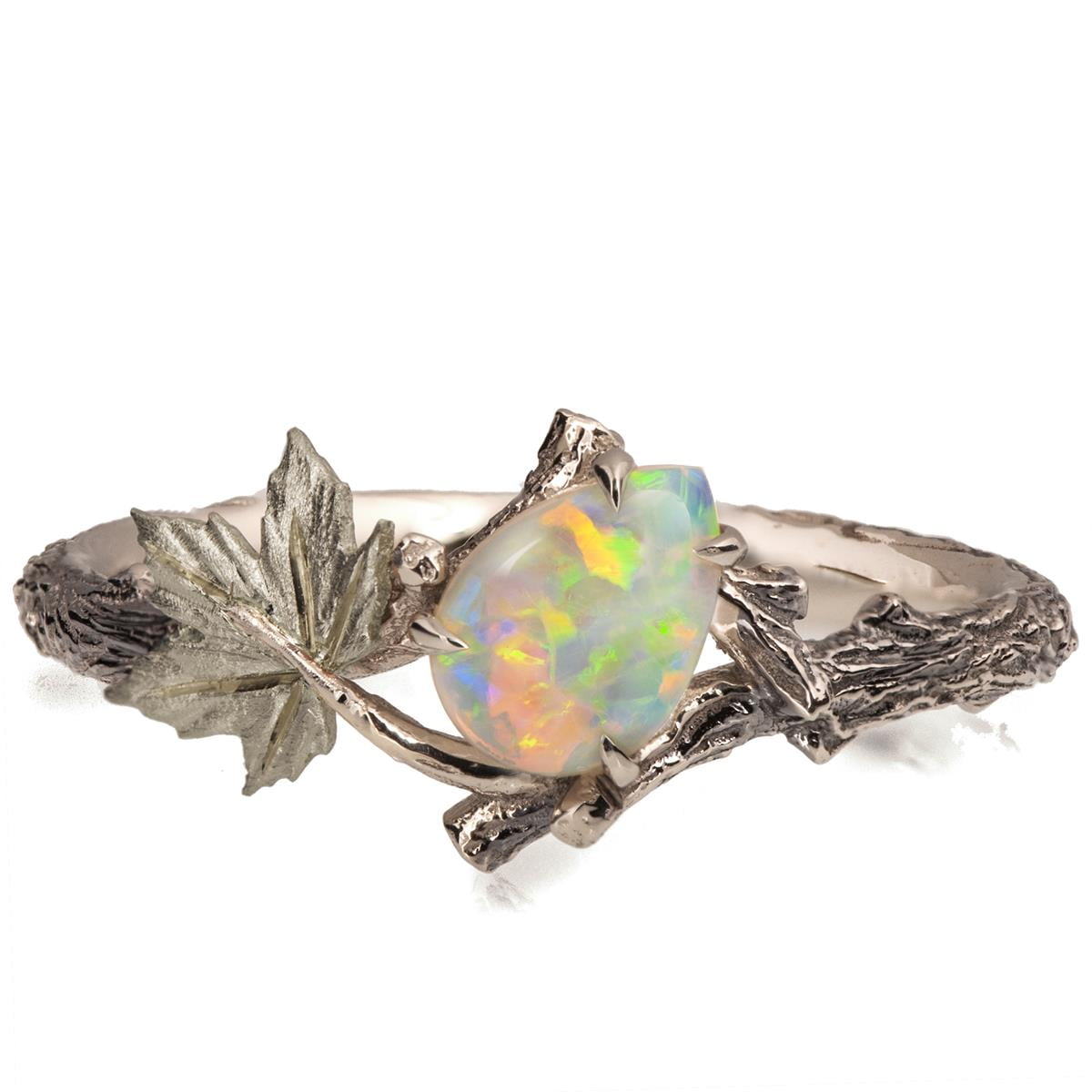 Sterling Silver Opal Nature Inspired Jewelry Leaf Branch 