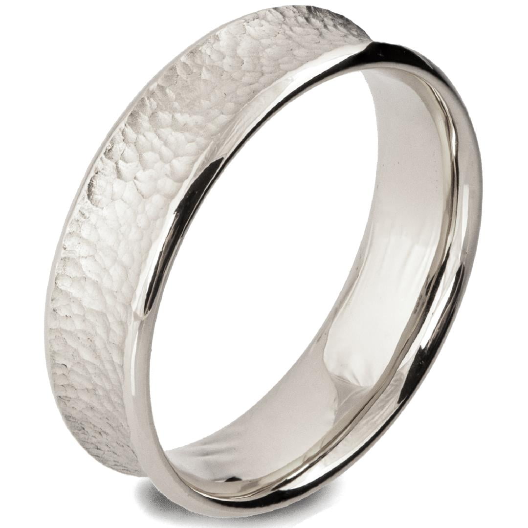 The Apollo | 7mm & 8mm Men's Hammered White Gold Wedding Band | Rustic and Main